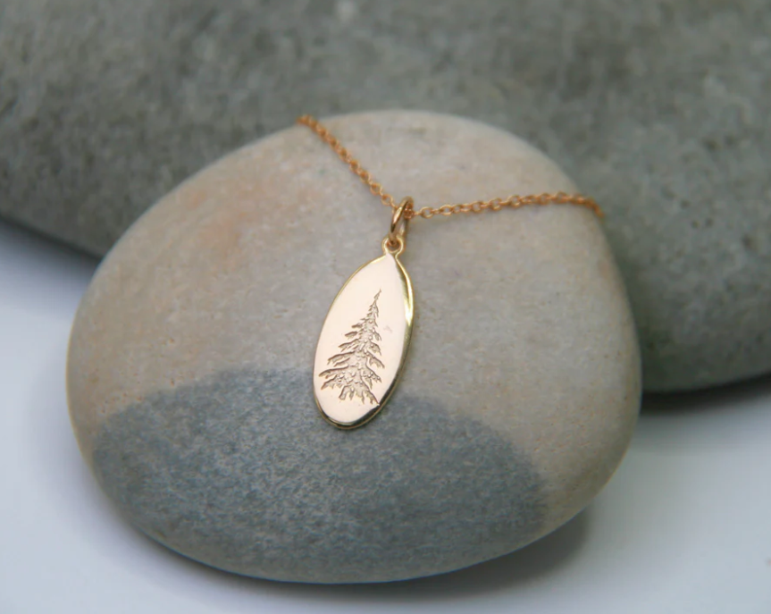 Heart And Lotus Gold Spruce Necklace