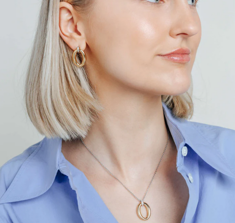 Ti Sento Two Tone Oval Pendant Necklace