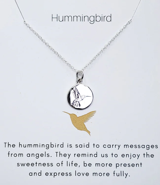Heart And Lotus Silver Hummingbird Necklace