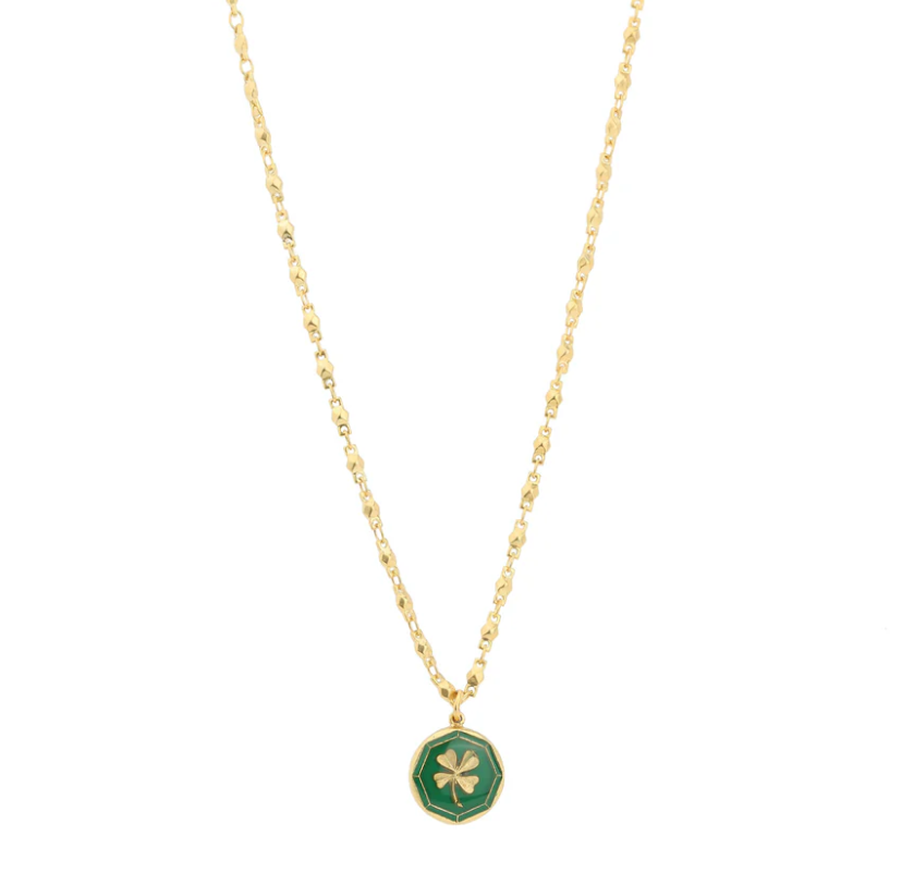 La Vie Parisienne Green Enamel Lucky Clover Necklace