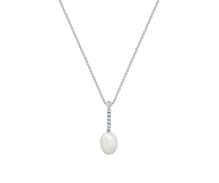 Birks 18k White Gold Splash Pearl 0.09ct Necklace