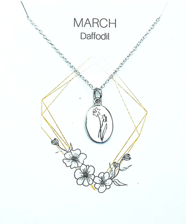 Heart And Lotus Silver Daffodil March Birthflower Necklace
