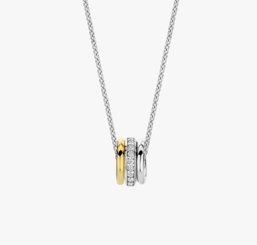Ti Sento Two Tone CZ Three Ring Stack Necklace