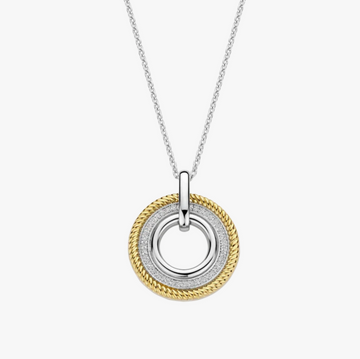 Ti Sento Two Tone Pavé Textured Pendant