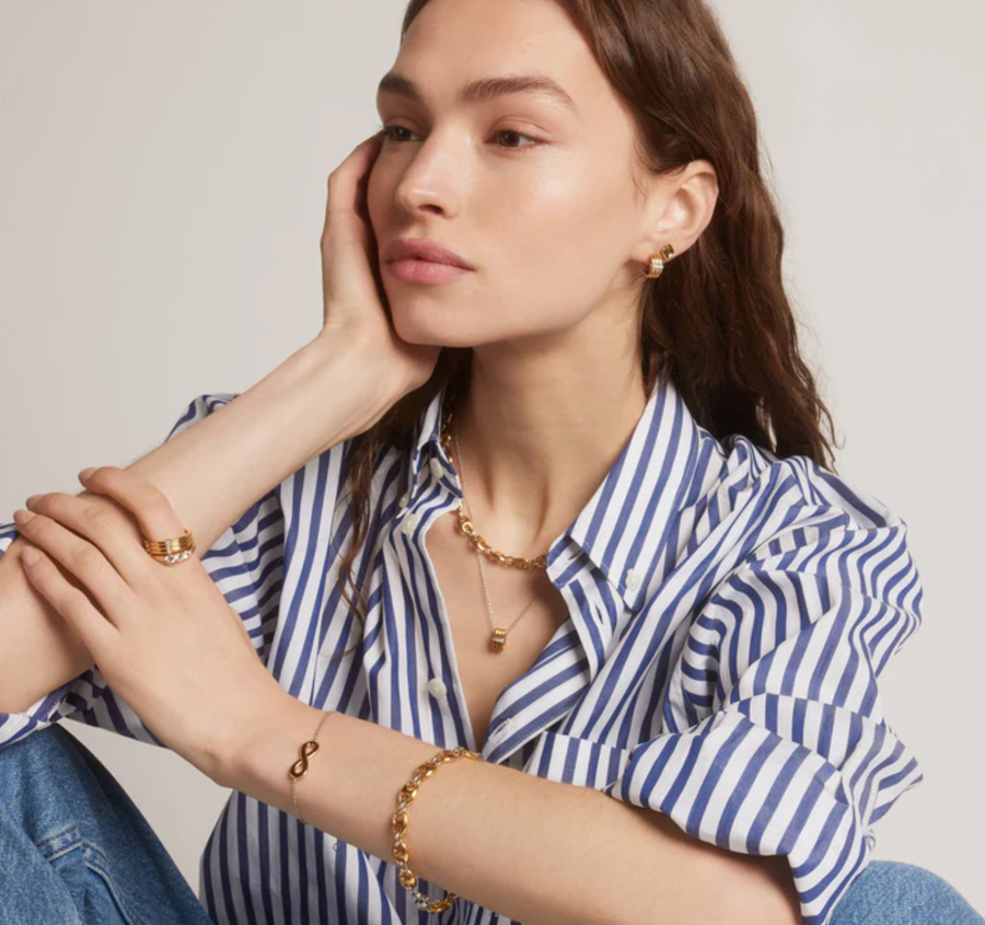 Ti Sento Two Tone Pavé Bar Three Ring Huggies