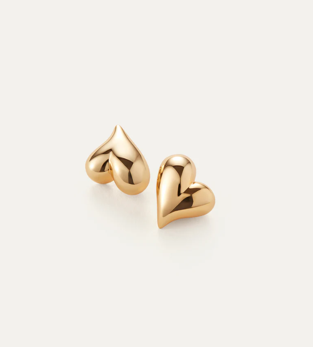 Jenny Bird Gold Art Heart Button Earrings