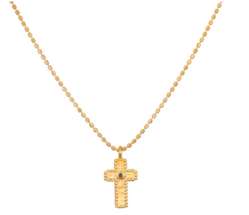 Satya Gold Unwavering Faith Garnet Cross Necklace