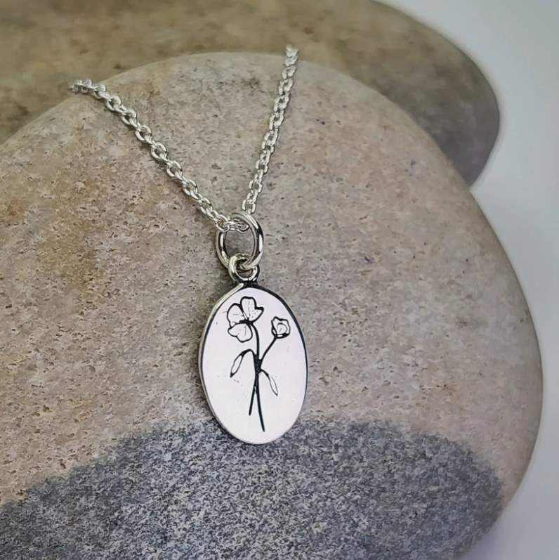 Heart And Lotus Silver Sweetpea April Birthflower Necklace