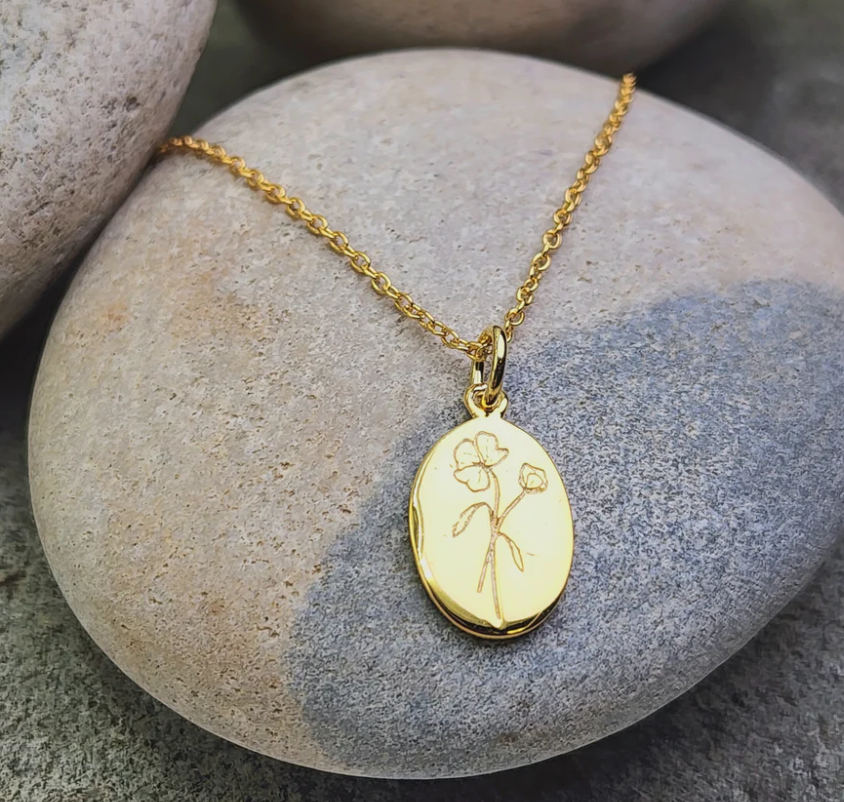 Heart And Lotus Gold Sweetpea April Birthflower Necklace