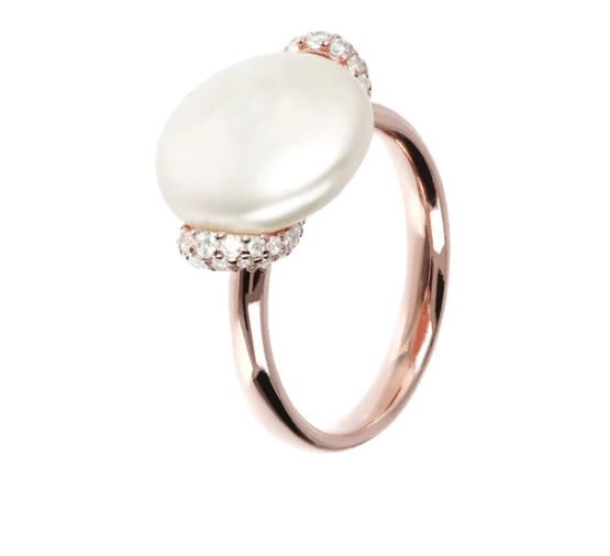 Bronzallure Fresh Water Coin Pearl Cubic Zirconia Ring Size 7.5