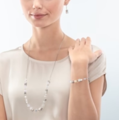 Coeur De Lion Rock Crystal and Howlite Geo Cube Slider Necklace