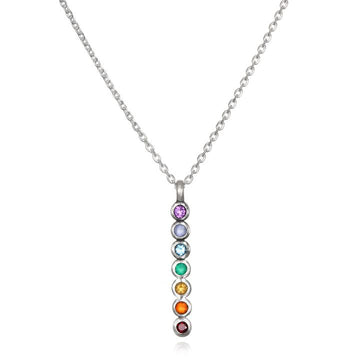 Satya Silver Multi Gem Chakra Stick Necklace