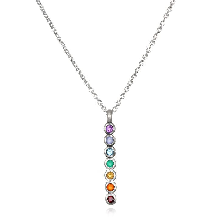Satya Silver Multi Gem Chakra Stick Necklace