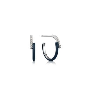 Ania Haie Navy Blue Enamel Silver Sparkle Overlap Hoop Earrings