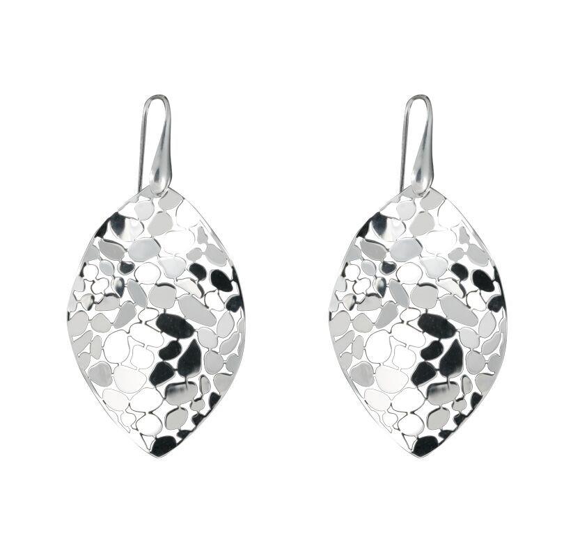Marsielle Sterling Silver Large Marquis Polished Mosaic Drop Earrings