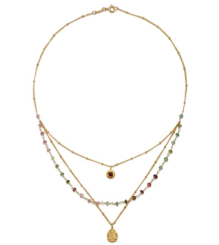 Satya Tourmaline Gold Ganesha Faux Triple Chain Pendant Necklace