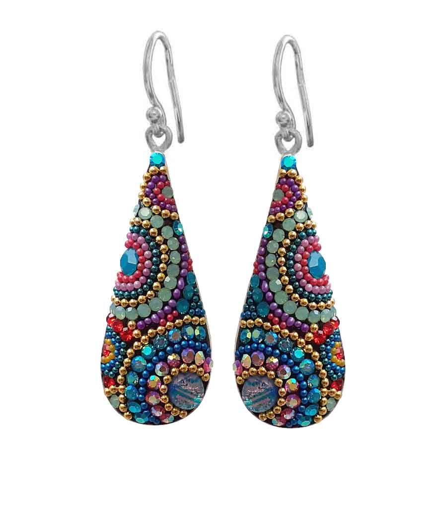 Mosaico Sterling Bright Multicolour Slim Teardrop Earrings