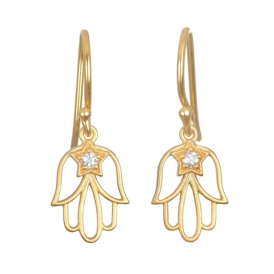 Satya Gold White Topaz Open Hamsa Star Earrings