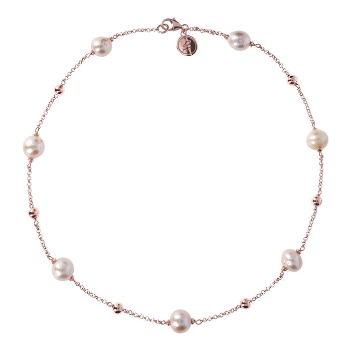 Bronzallure Rose Pearl Rolo Station Necklace