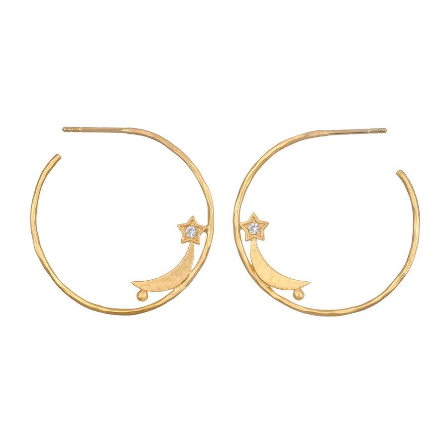 Satya Gold Star Moon Hoops with White Topaz