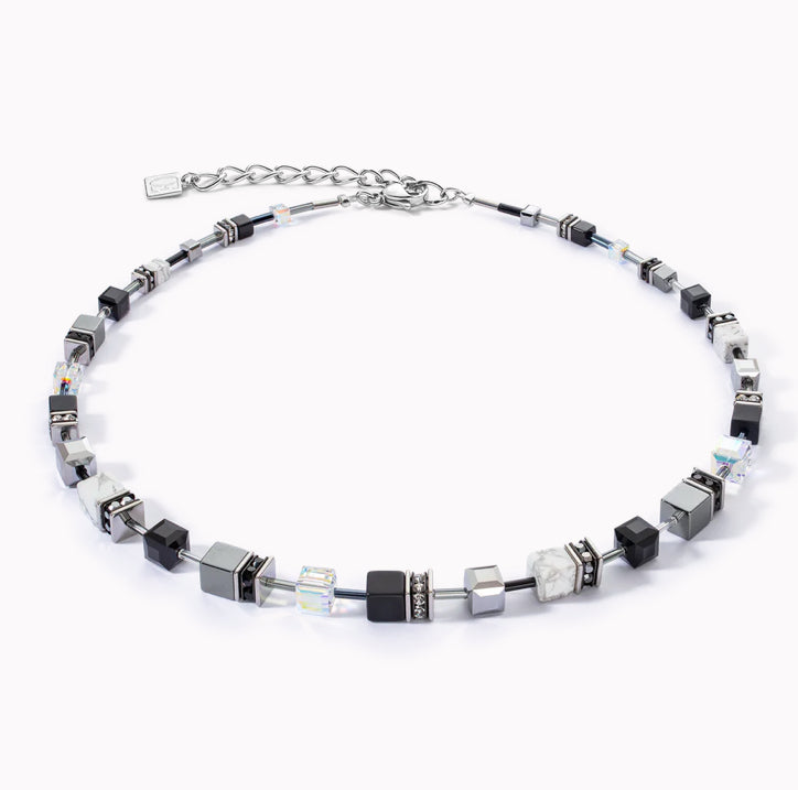 Coeur De Lion Black Silver Geo Cube Necklace