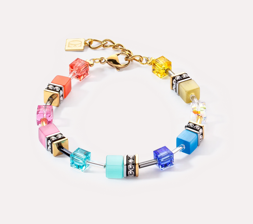 Coeur De Lion Gold Rainbow Pastel Geo Cube Bracelet