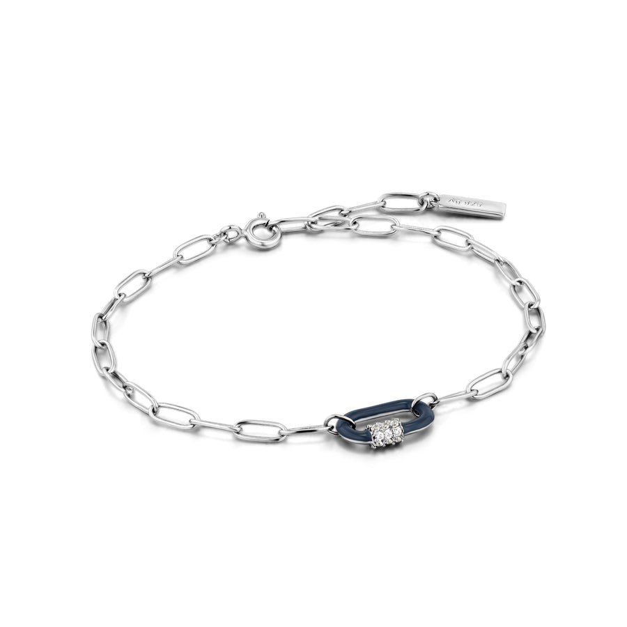 Ania Haie Silver Navy Enamel Caribiner Bracelet
