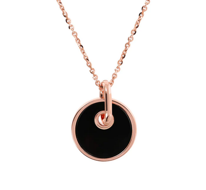 Bronzallure Black Onyx Circle Hoop Necklace