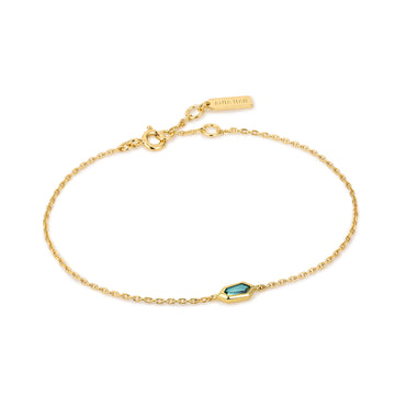 Ania Haie Gold Sparkle Emblem Chain Teal Bracelet