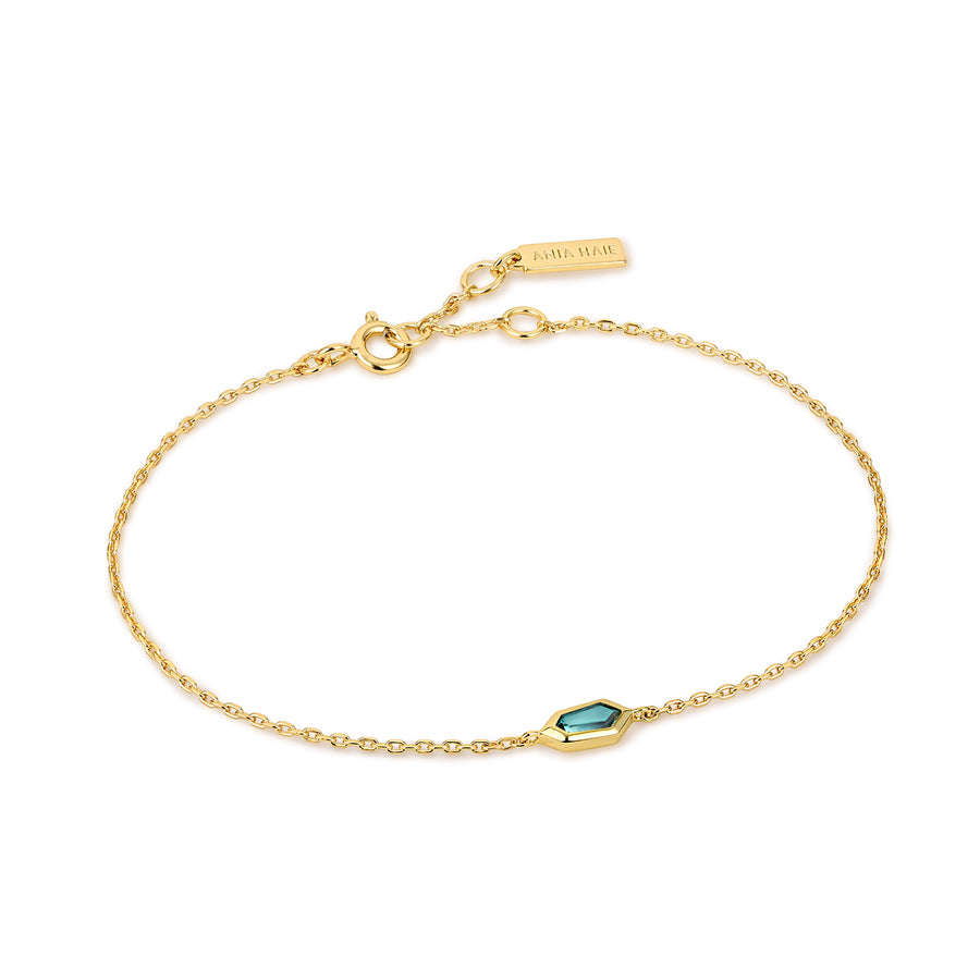 Ania Haie Gold Sparkle Emblem Chain Teal Bracelet