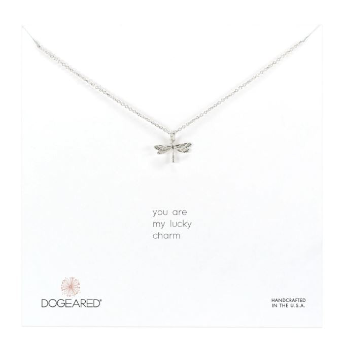 Dogeared Silver 'You are my Lucky Charm' Dragonfly Necklace