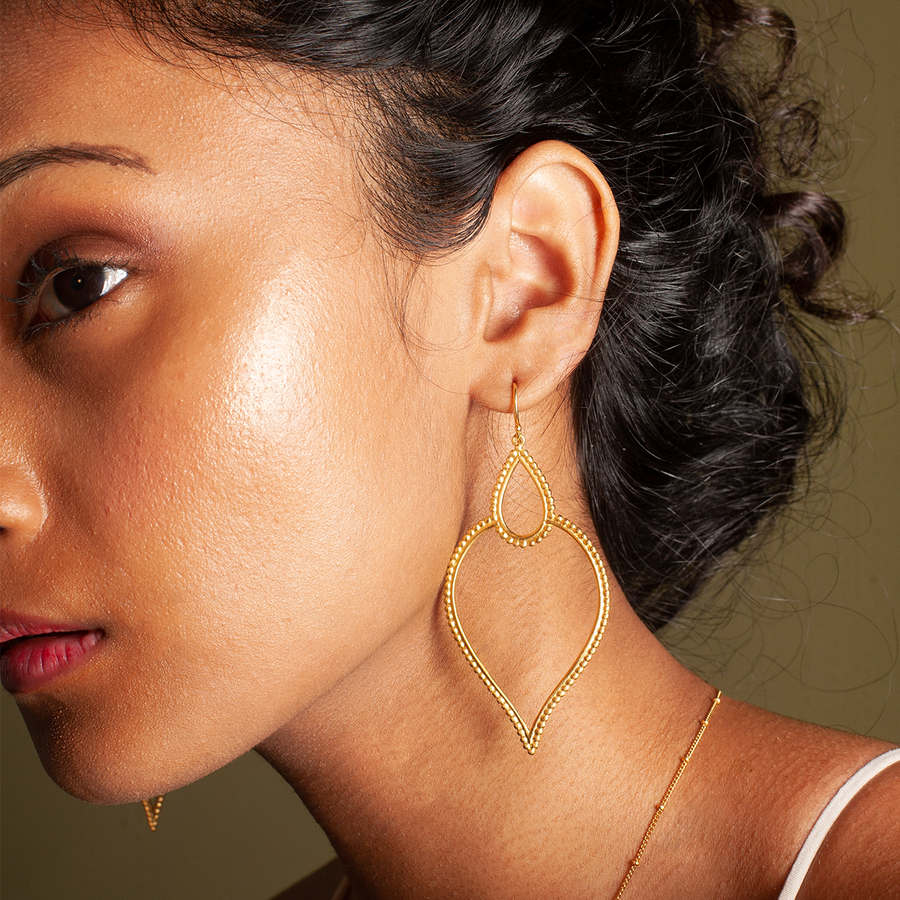 Satya Gold Fancy Vedic Large Pointed Drop Earrings