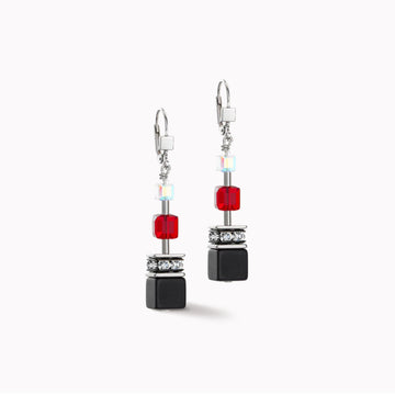 Coeur De Lion Red Black Geo Cube Drop Earrings