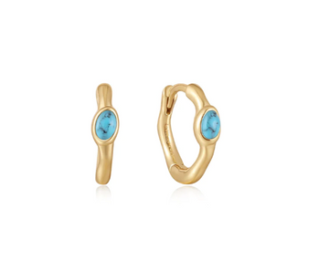 Ania Haie Gold Turquoise Wave Huggie Hoop Earrings