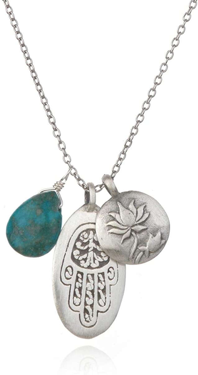 Satya Silver Turquoise Hamsa Lotus Charm Necklace