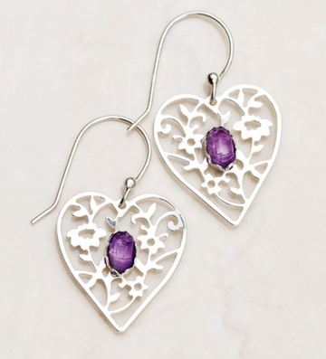 Holly Yashi Purple and Silver Blooming Heart Earrings