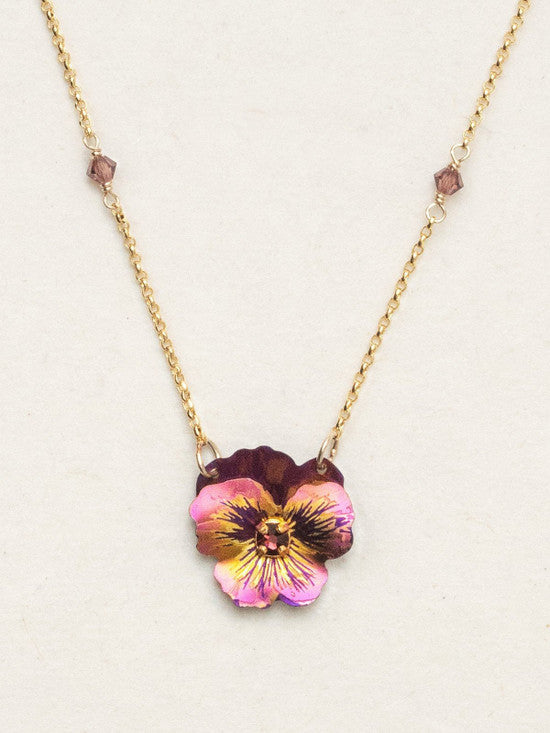 Holly Yashi Gold and Burgundy Garden Pansy Necklace