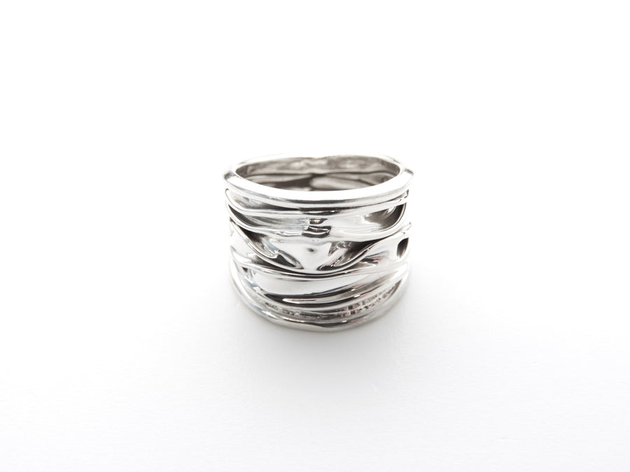 Marseille Silver Wide Crinkle Ring Size 7