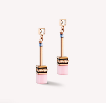 Coeur De Lion Rose Gld Blue and Pink Geo Cube Earrings