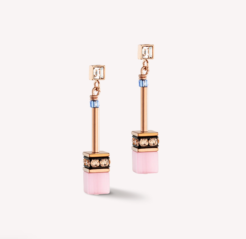 Coeur De Lion Rose Gld Blue and Pink Geo Cube Earrings