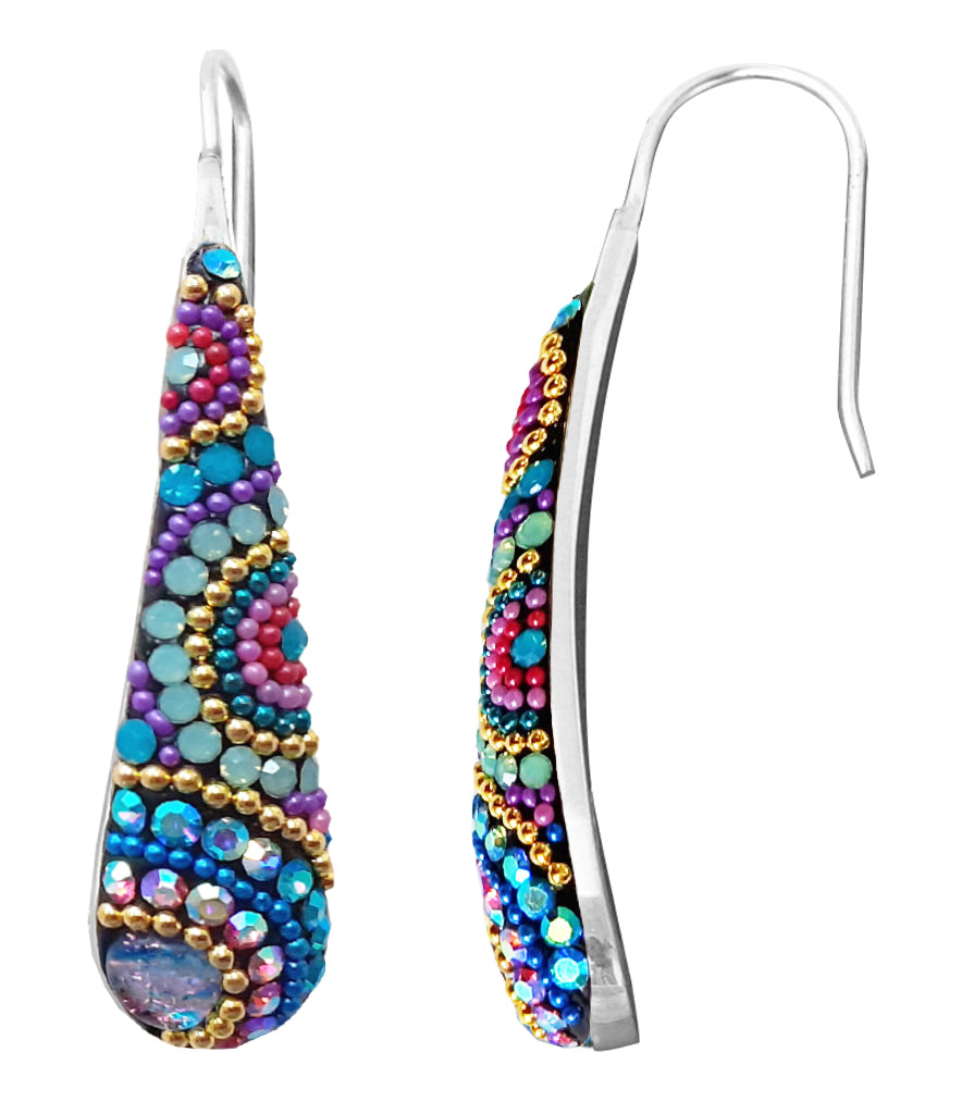 Mosaico Sterling Bright Multicolour Slim Curve Teardrop Earrings