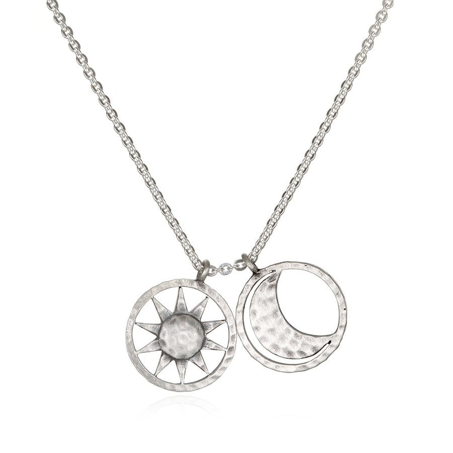 Silver Sun and Moon Necklace 18-Inch