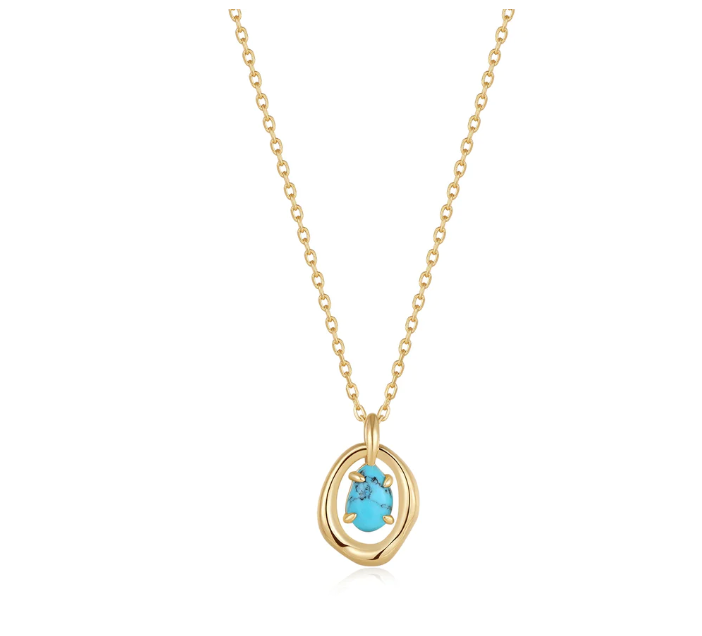 Ania Haie Gold Turquoise Wave Circle Pendant Necklace