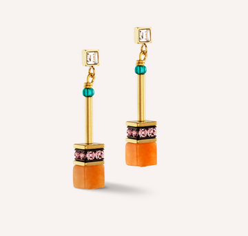 Coeur De Lion Gold Orange Green Pink Geo Cube Earrings