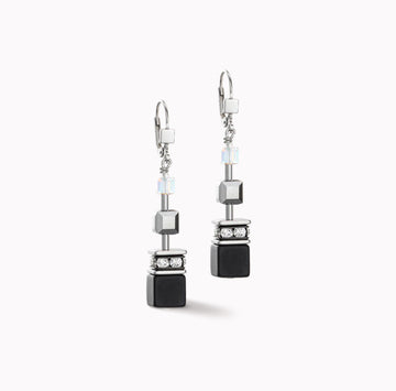 Coeur De Lion Black Silver Geocube Leverback Earrings