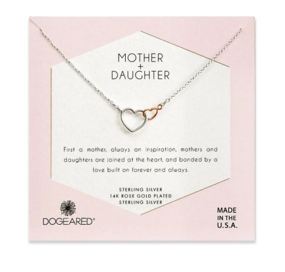 Dogeared Silver and Rose Mother Daughter Linked Hearts Necklace