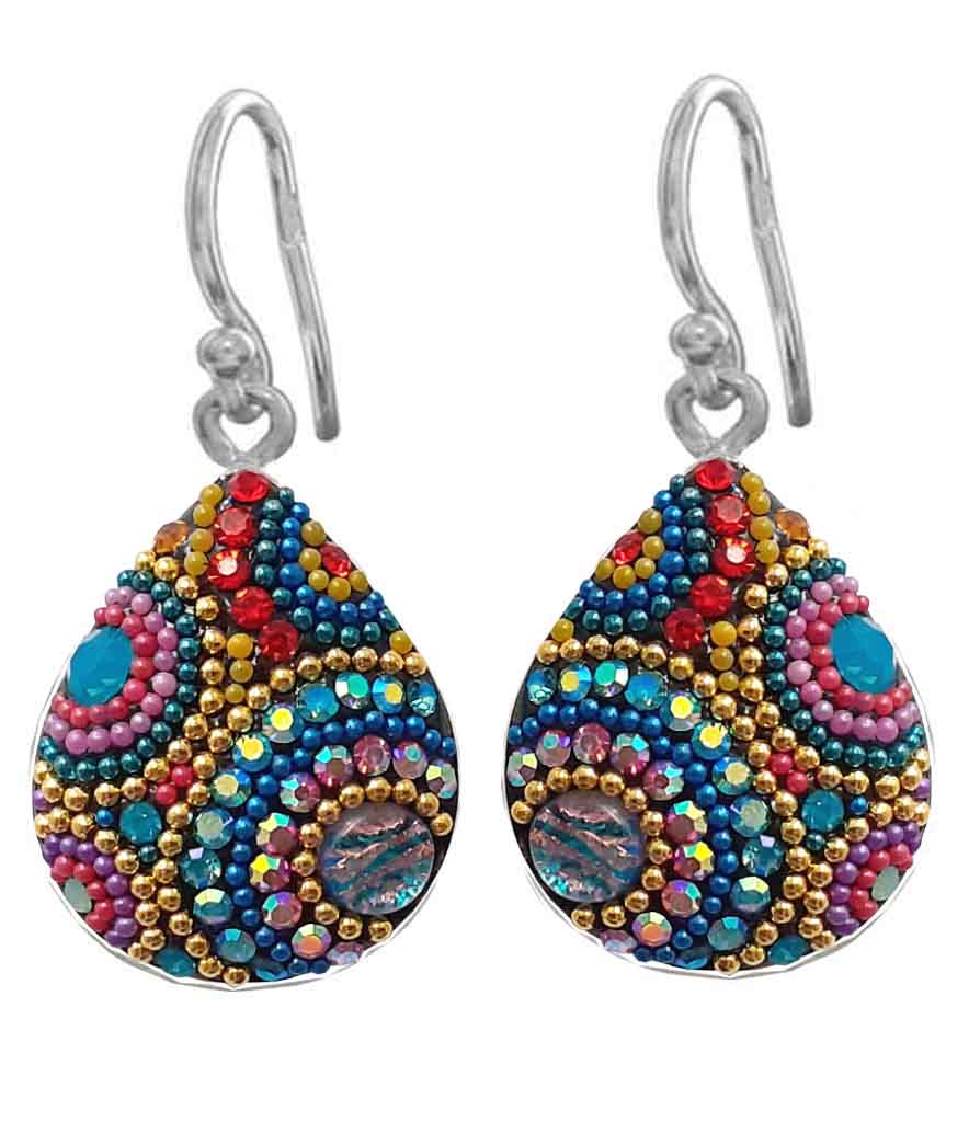 Mosaico Sterling Bright Multicolour Wide Teardrop Earrings