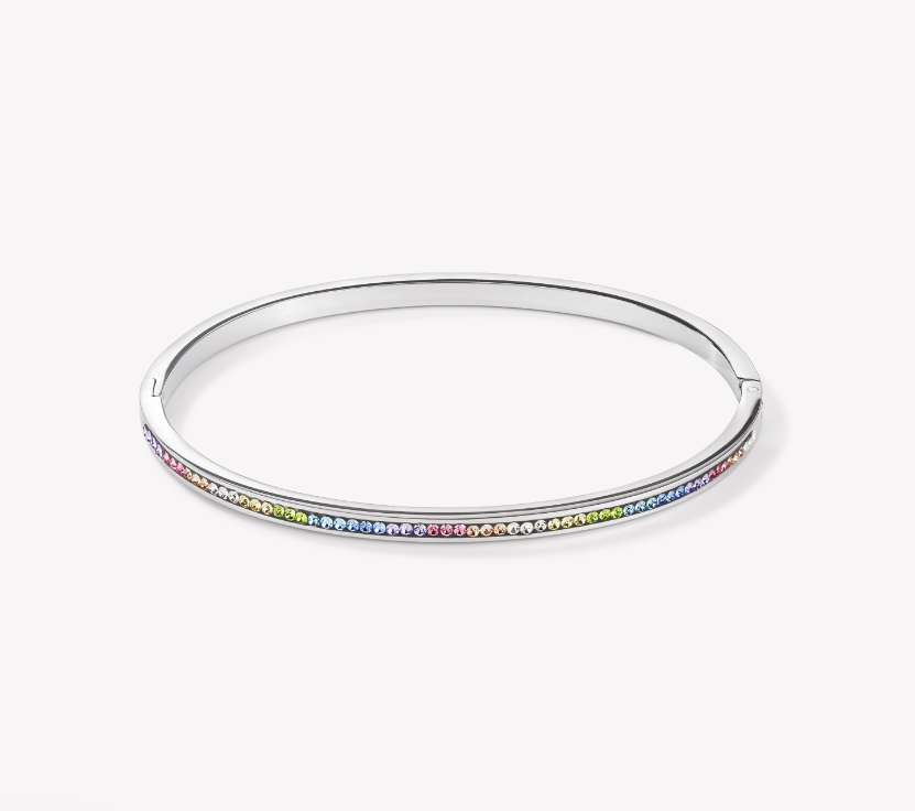 Silver CZ Multi Pastel 17cm Hinged Bangle