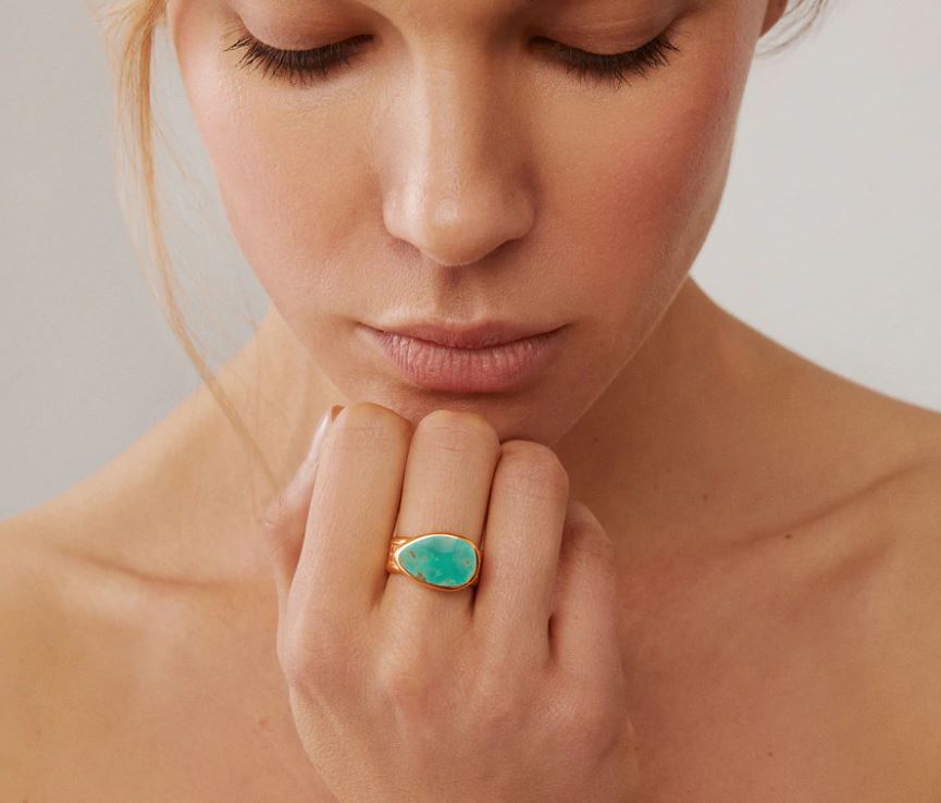 Anna Beck Asymmetric Turquoise Cocktail Ring Size 8
