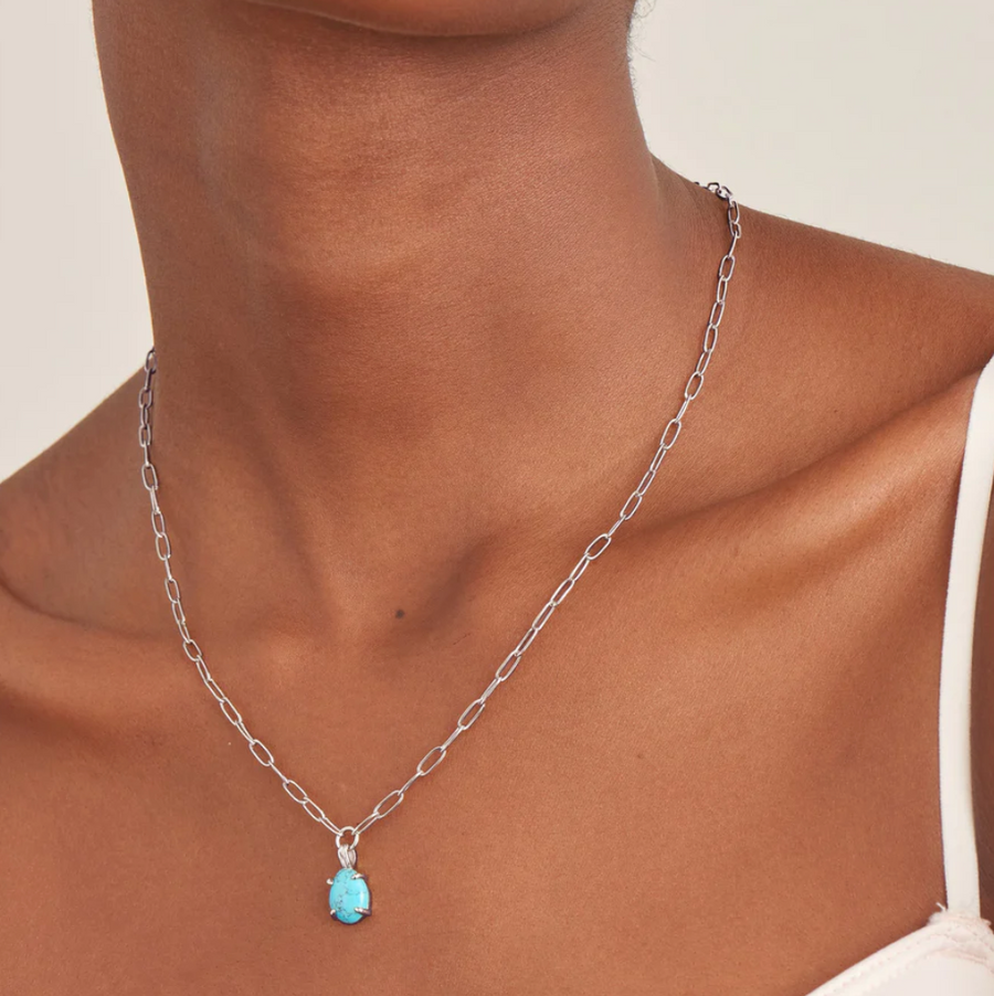 Ania Haie Silver Turquoise Chunky Chain Drop Pendant Necklace